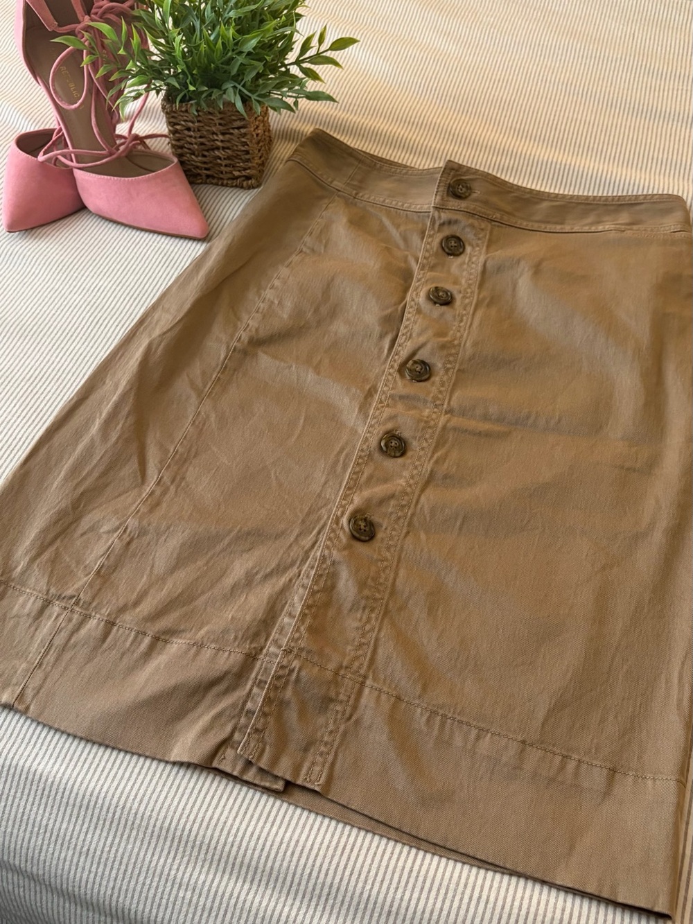 J. Crew Button-Front Tan A-Line Skirt